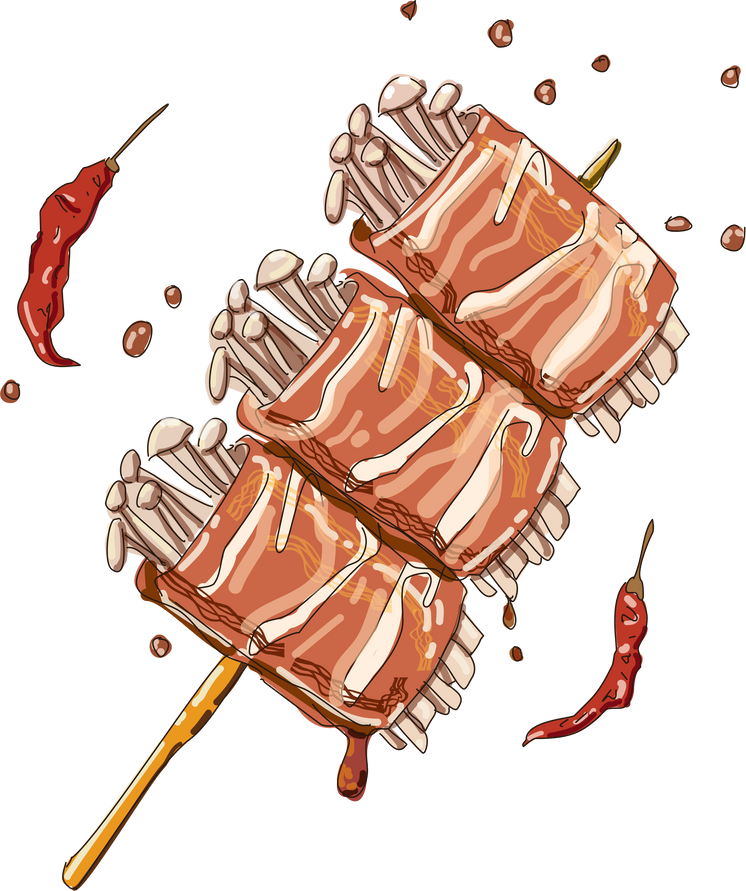bacon-wrapped mushroom Mala Chinese BBQ