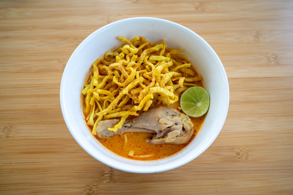 Khao Soi Gai, delicious Thai food on a plate