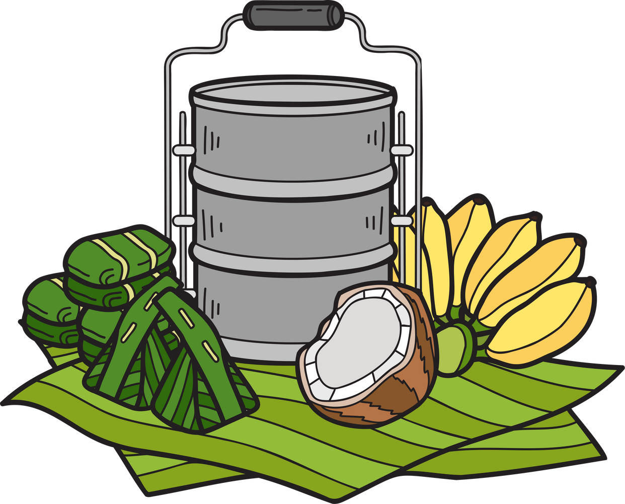 Hand Drawn thai Tiffin and Thai food illustration