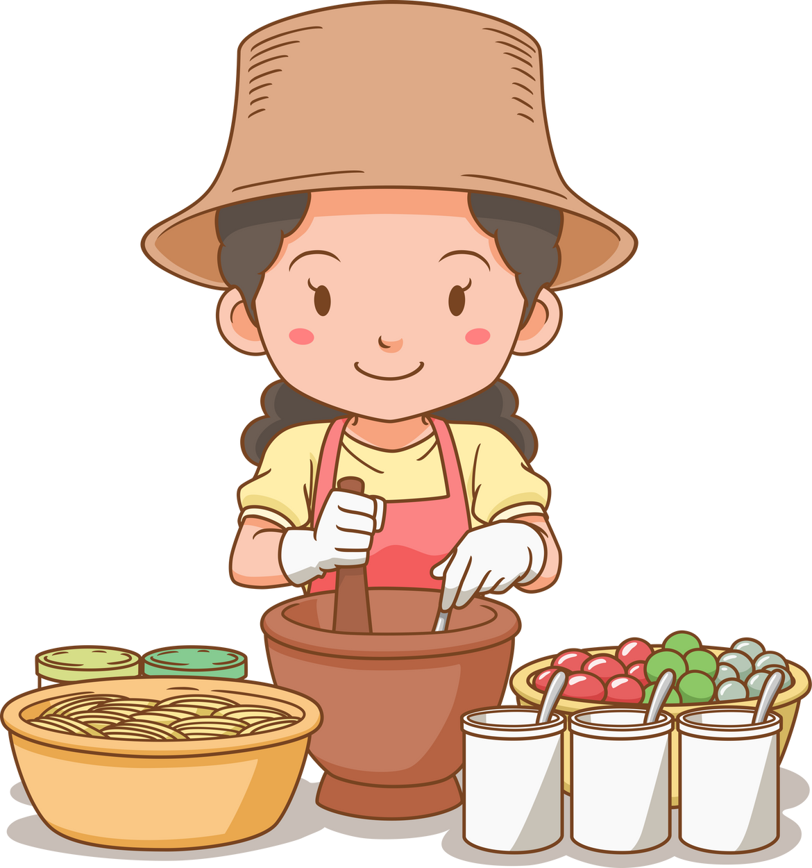 Cartoon character of Somtum seller.